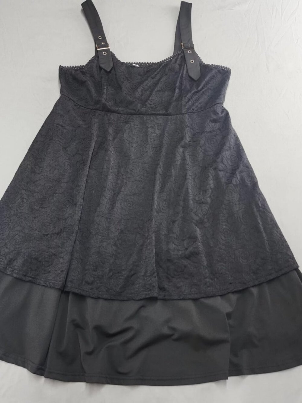 Rosegal Womens 2XL Black Lace Overlay Midi Dress Gothic A-Line Scoop Neck